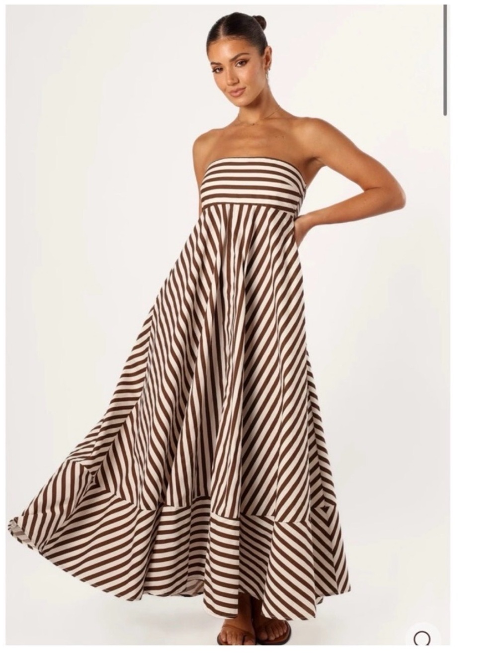 Petal & Pup Brown and White Strapless Striped Maxi Dress
